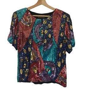 Vintage Sequin Silk Lined Blouse sz M Jean for Joseph Le Bon Vintage Glam